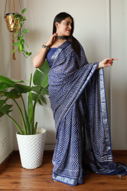 Party Wear Linen Saree With Blouse