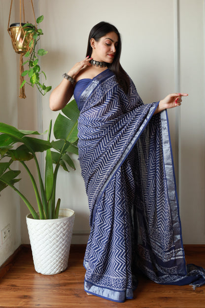 Party Wear Linen Saree With Blouse