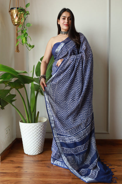 Party Wear Linen Saree With Blouse