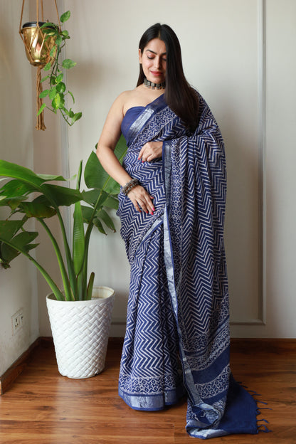 Party Wear Linen Saree With Blouse