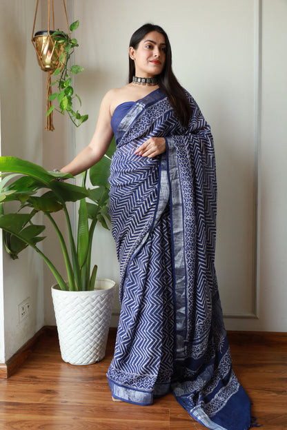 Party Wear Linen Saree With Blouse