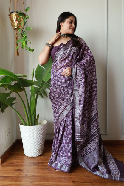 Office Wear Linen Saree With Blouse