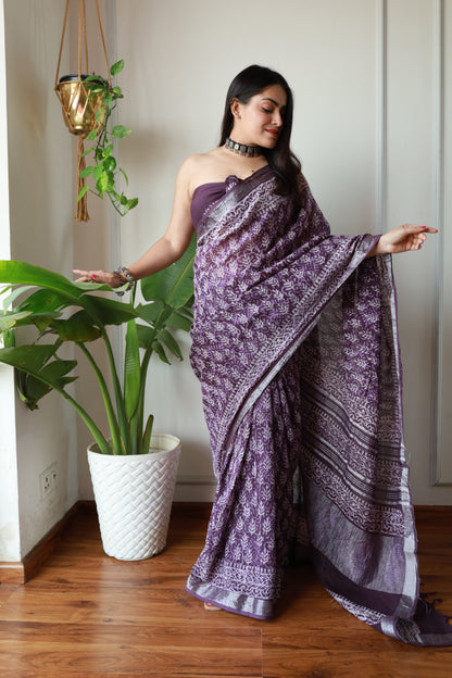 Office Wear Linen Saree With Blouse