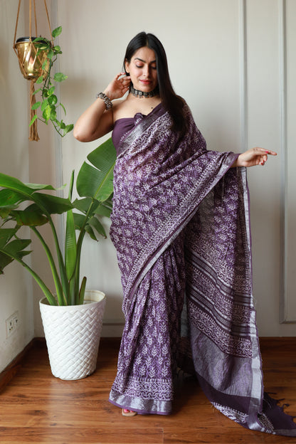 Office Wear Linen Saree With Blouse