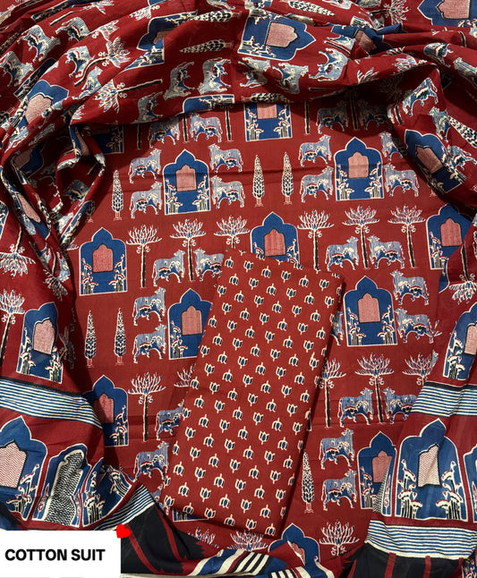 Summer Wear Unstitched Cotton suit with Cotton duppta