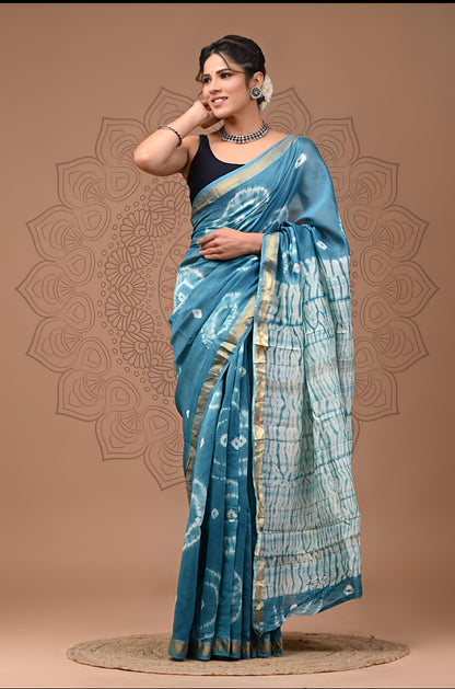 Bagru Prime Maheshwari Silk Saree With Blouse