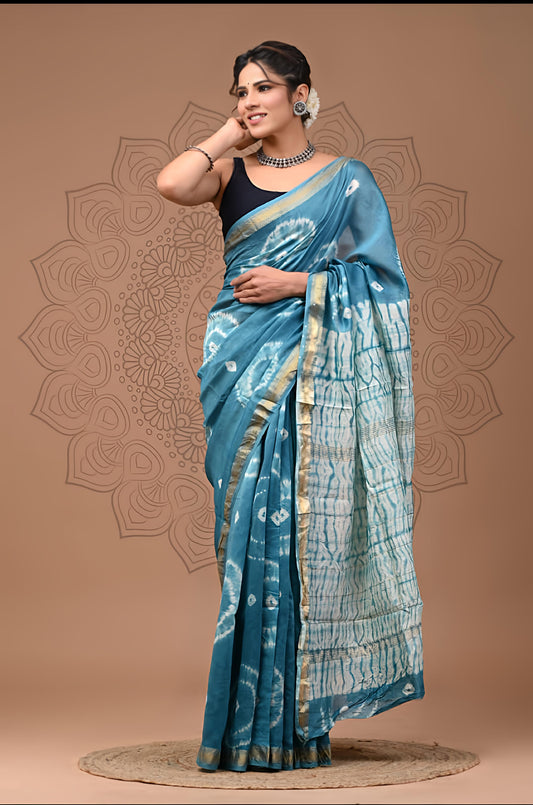 Bagru Prime Maheshwari Silk Saree With Blouse