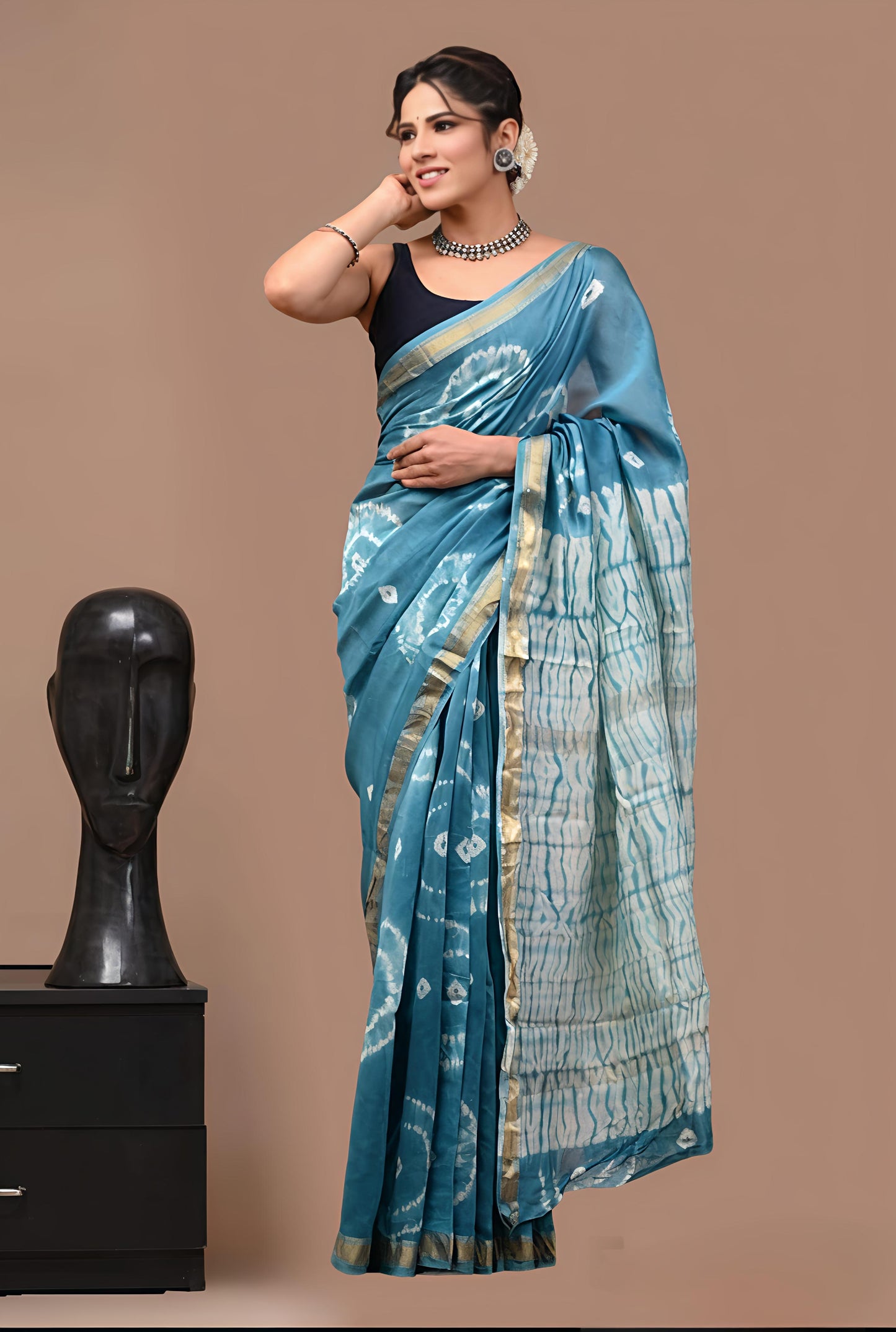 Bagru Prime Maheshwari Silk Saree With Blouse