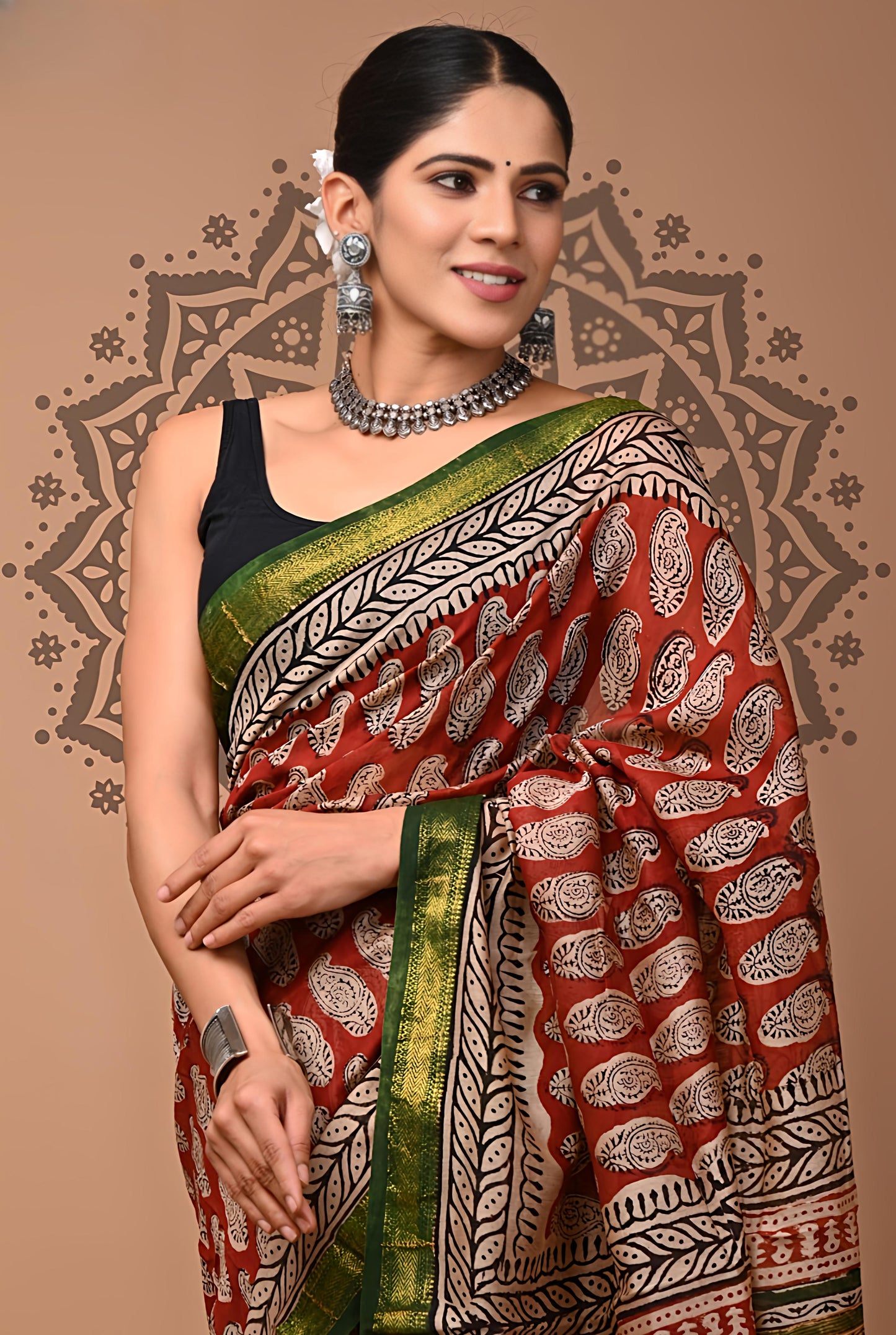 Bagru Prime Pure Maheshwari silk Sarees with Blouse