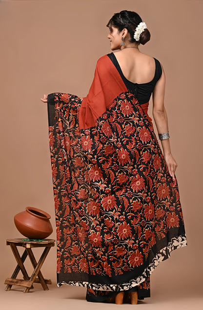 Red Love Pure Cotton Mulmul Saree with Blouse