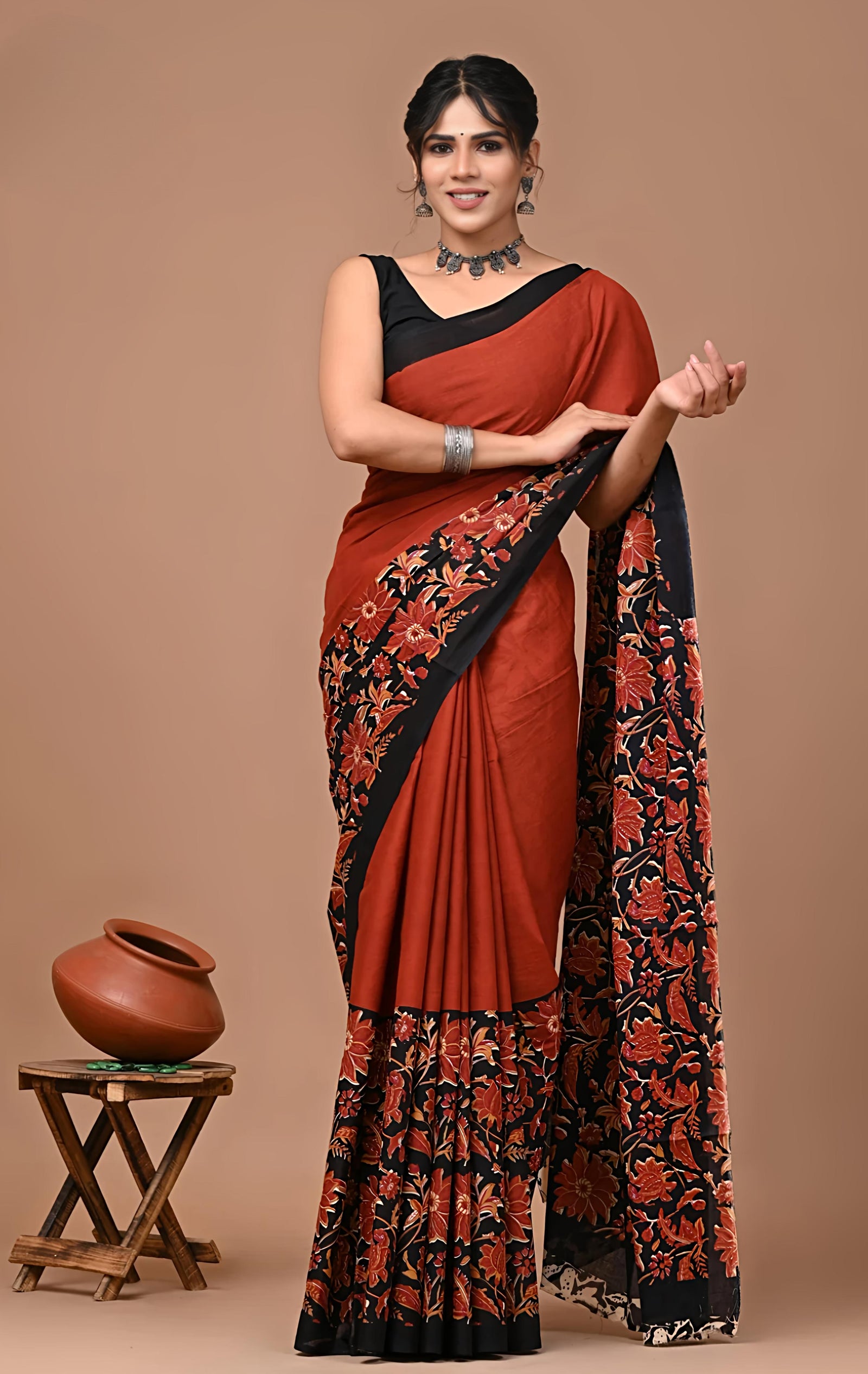 Red Love Pure Cotton Mulmul Saree with Blouse