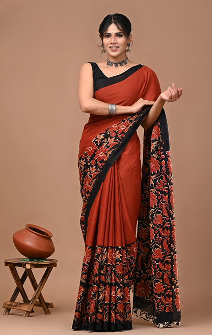 Red Love Pure Cotton Mulmul Saree with Blouse