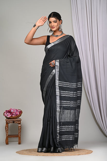 Party Wear Plain Linen Saree With Blouse Piece