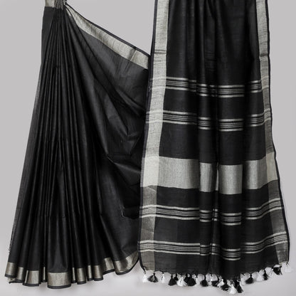 Party Wear Plain Linen Saree With Blouse Piece