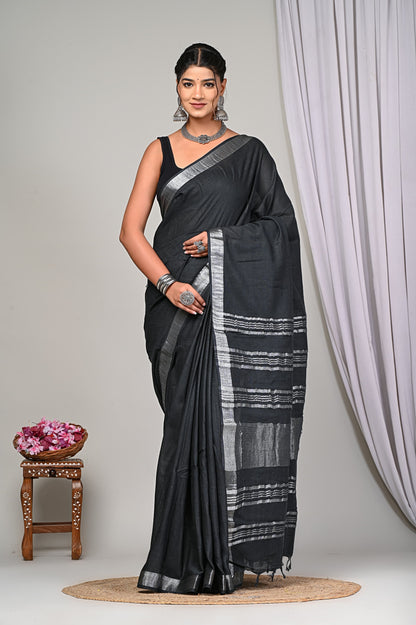 Party Wear Plain Linen Saree With Blouse Piece
