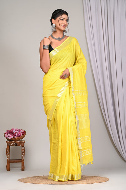 Party Wear Plain Linen Saree With Blouse Piece