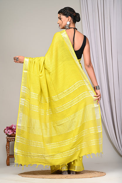 Party Wear Plain Linen Saree With Blouse Piece