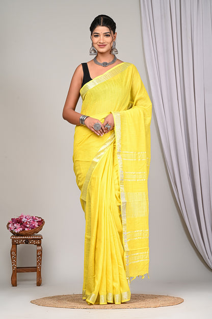Party Wear Plain Linen Saree With Blouse Piece