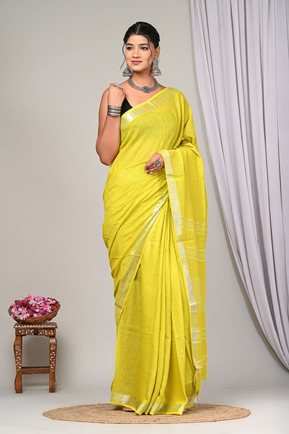 Party Wear Plain Linen Saree With Blouse Piece