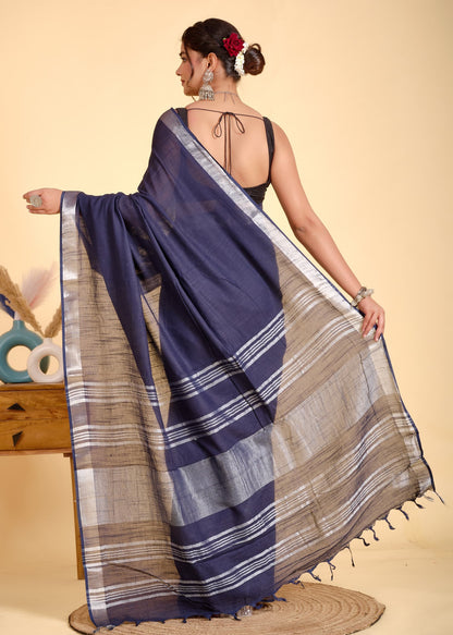 Plain Linen Saree With Blouse piece