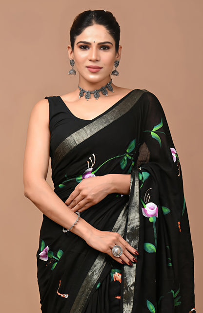 Bagru Prime Printed Cotton Lilen Saree with Blouse