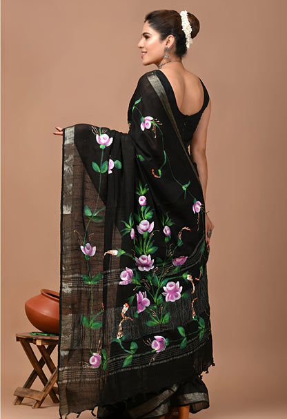 Bagru Prime Printed Cotton Lilen Saree with Blouse