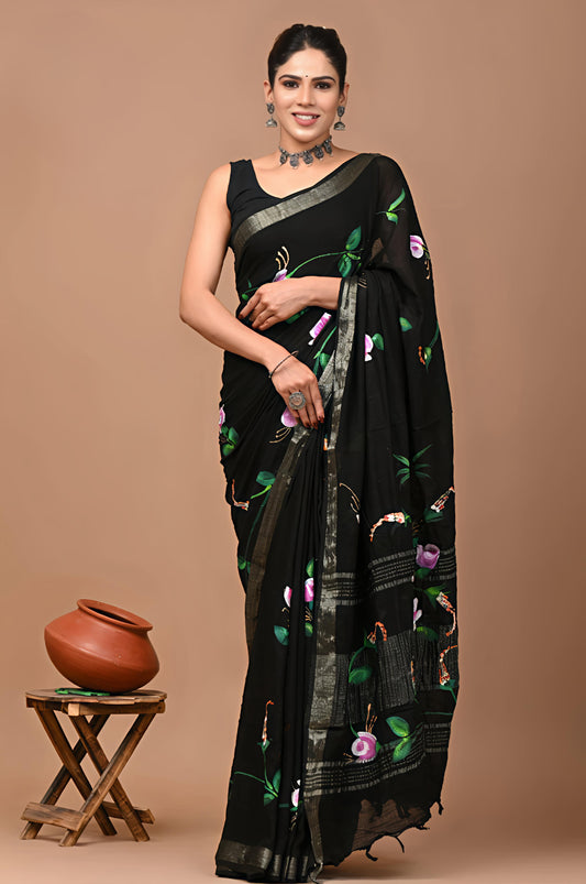 Bagru Prime Printed Cotton Lilen Saree with Blouse