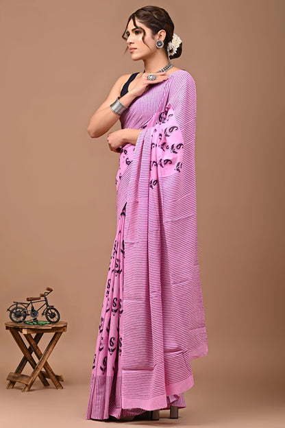 Bagru Prime Printed Cotton Mulmul Saree