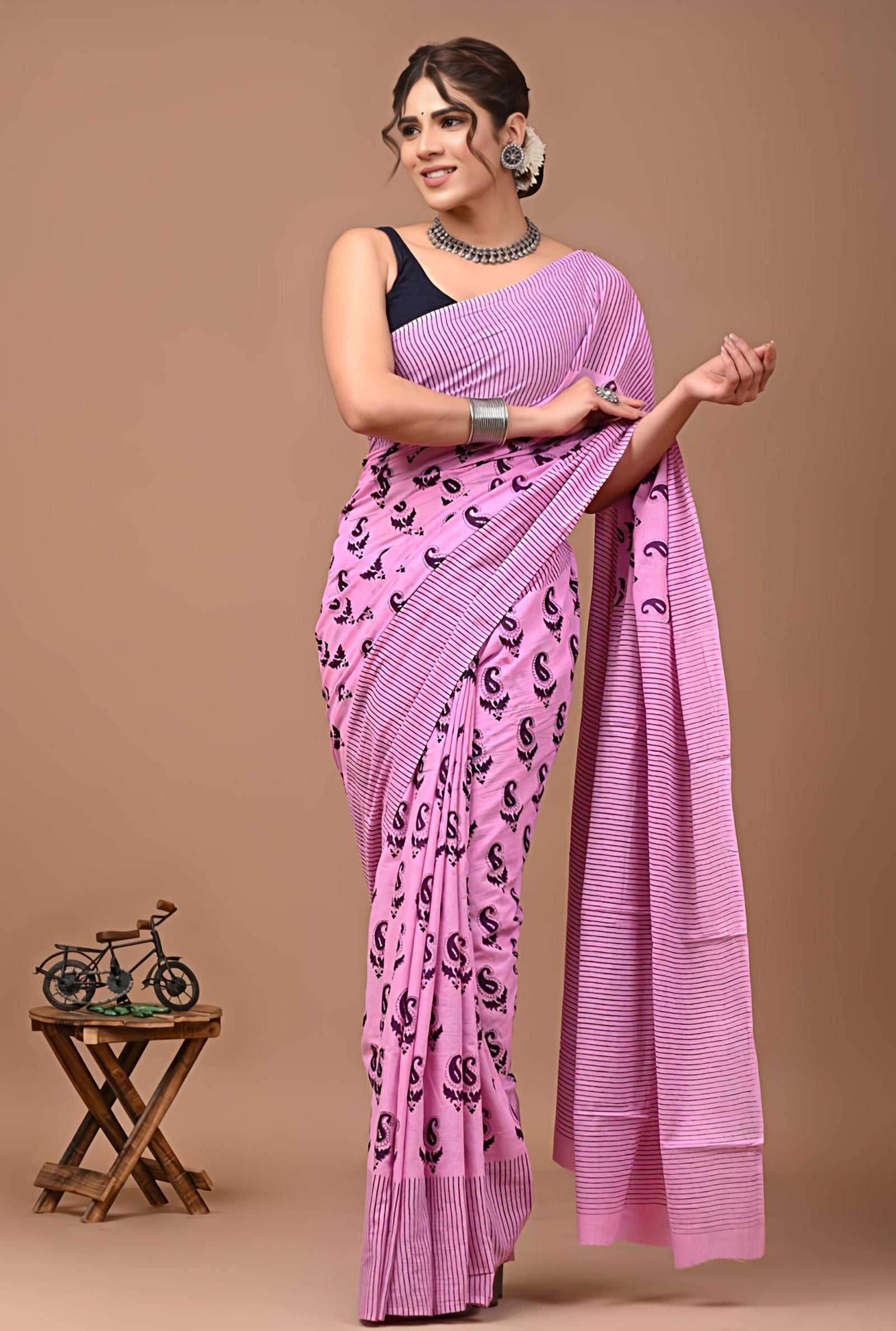 Bagru Prime Printed Cotton Mulmul Saree