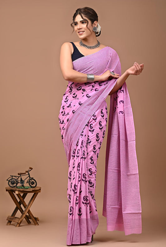 Bagru Prime Printed Cotton Mulmul Saree