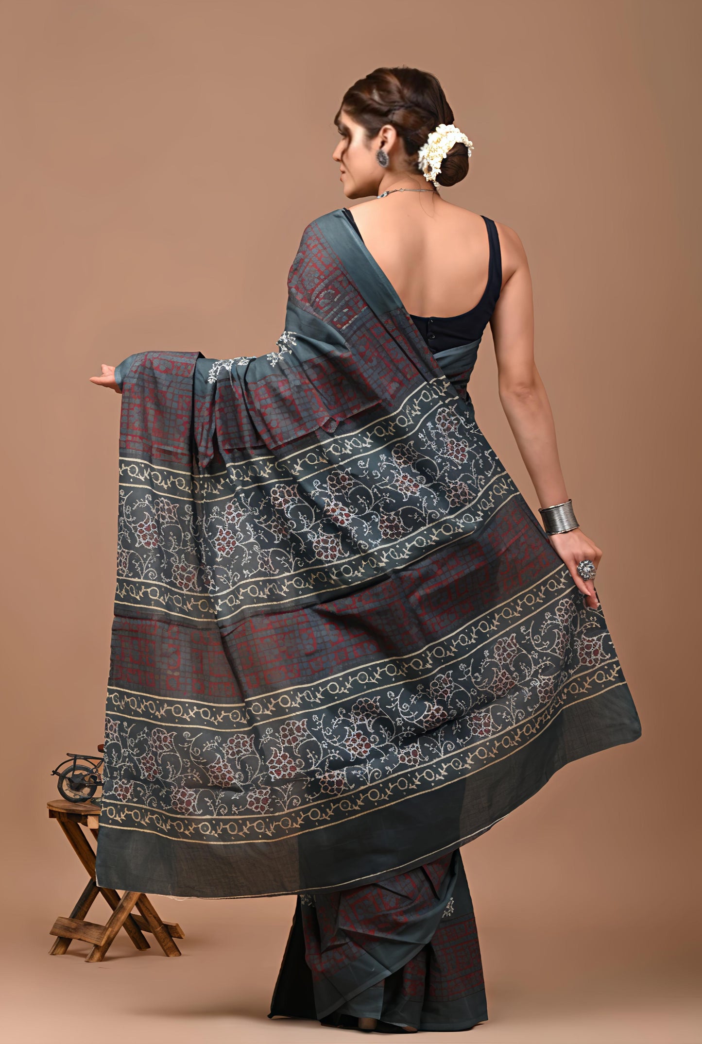 Bagru Prime Summar Cotton Mulmul Saree with Blouse