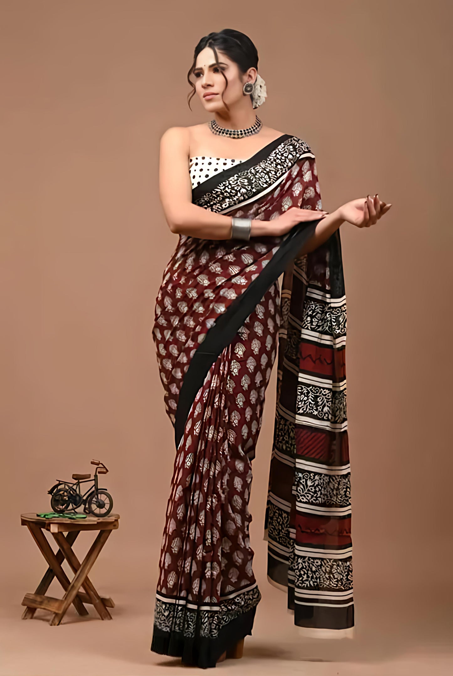 Bagru Prime Pure cotton mulmul saree with blouse
