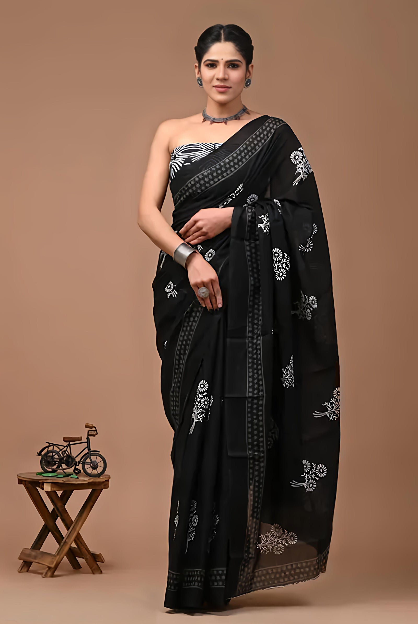 Black Love Pure Cotton Mulmul Saree with Blouse