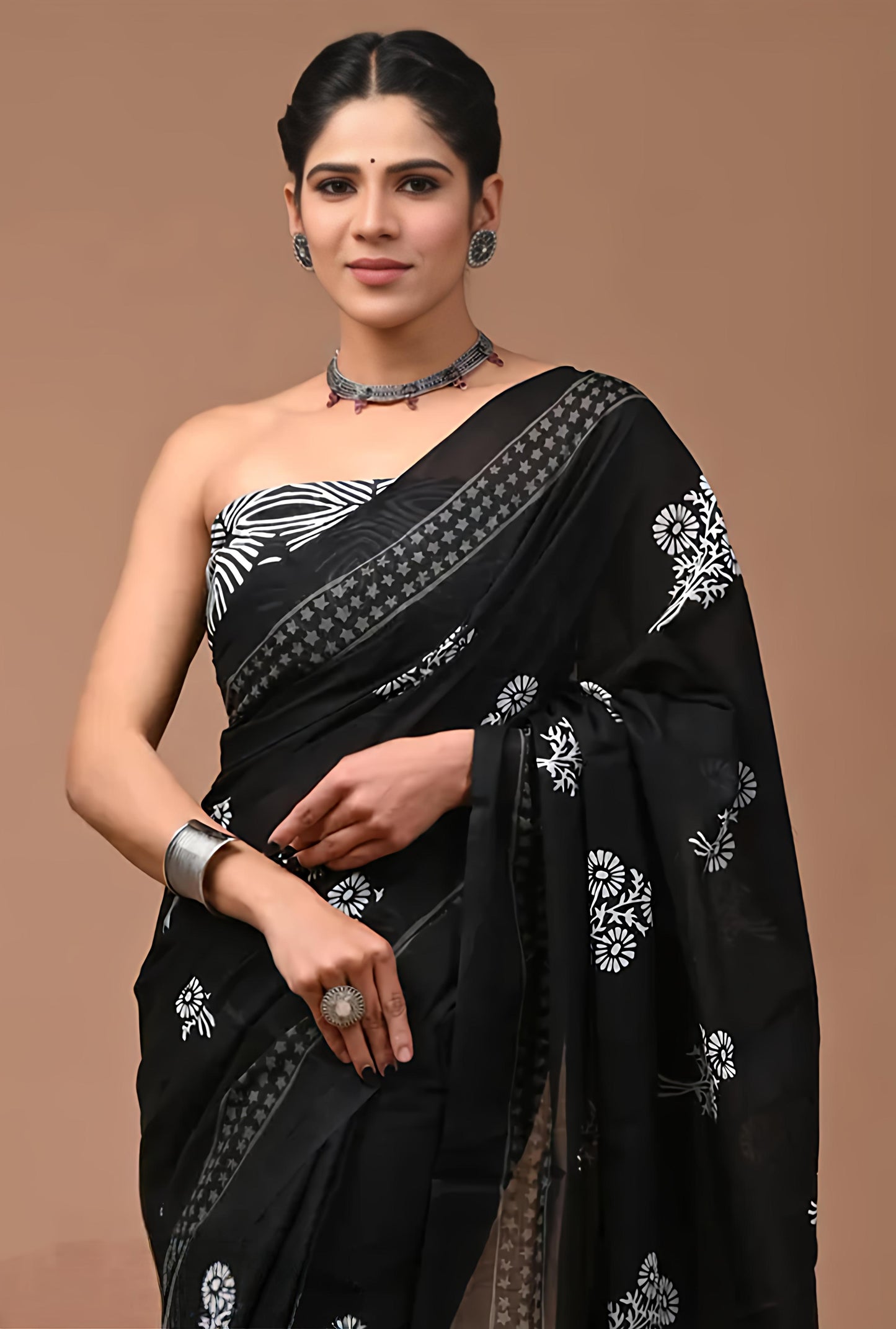 Black Love Pure Cotton Mulmul Saree with Blouse