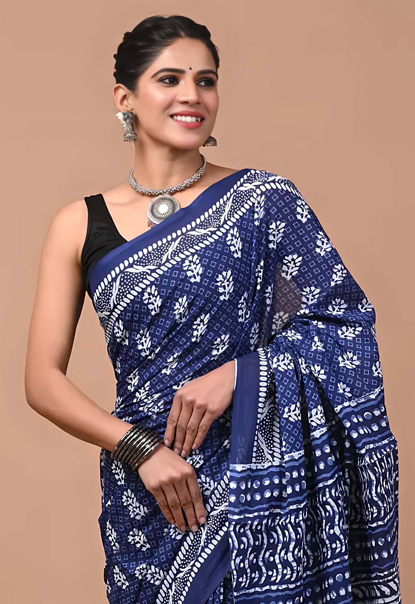 Indigo Love Pure Cotton Mulmul Saree