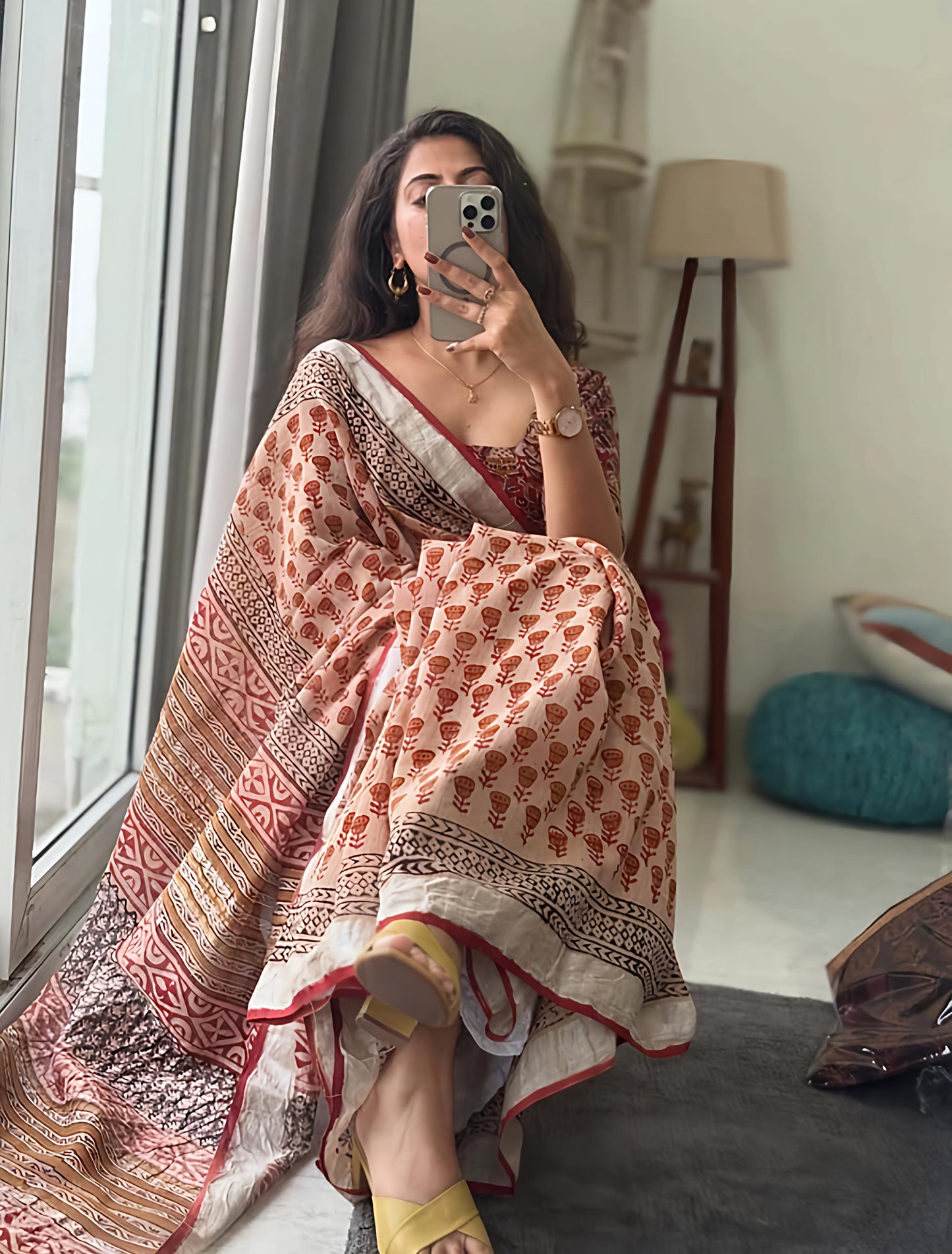 Bagru Print Pure Lilen Sarees With blouse