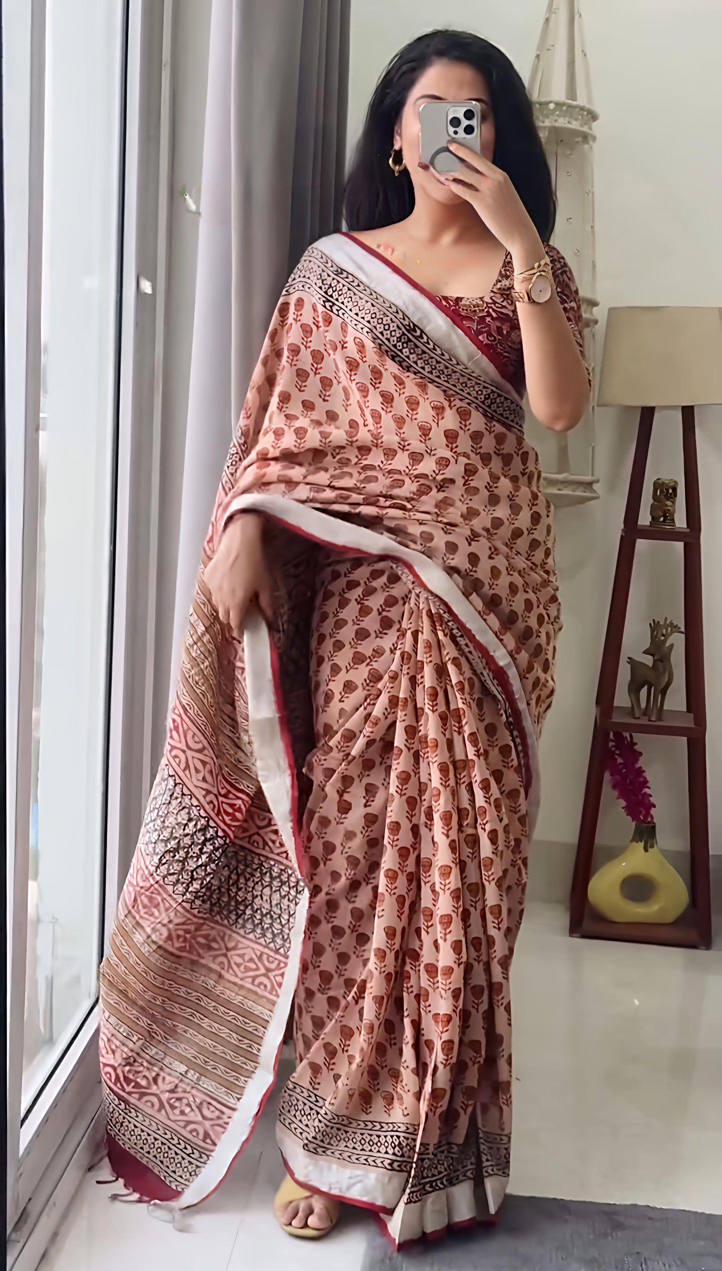 Bagru Print Pure Lilen Sarees With blouse