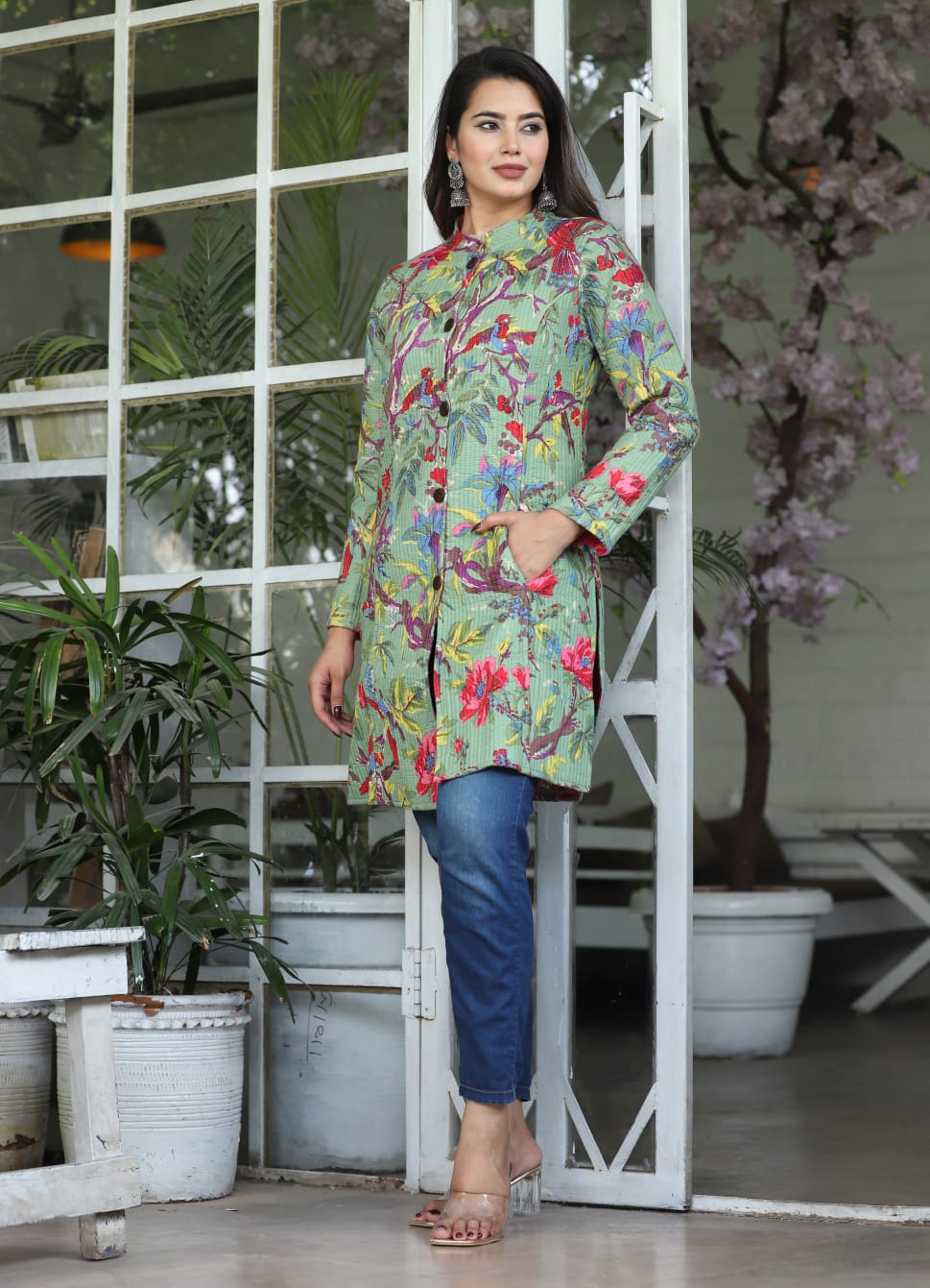 Hand block printed Long reverseble jecket