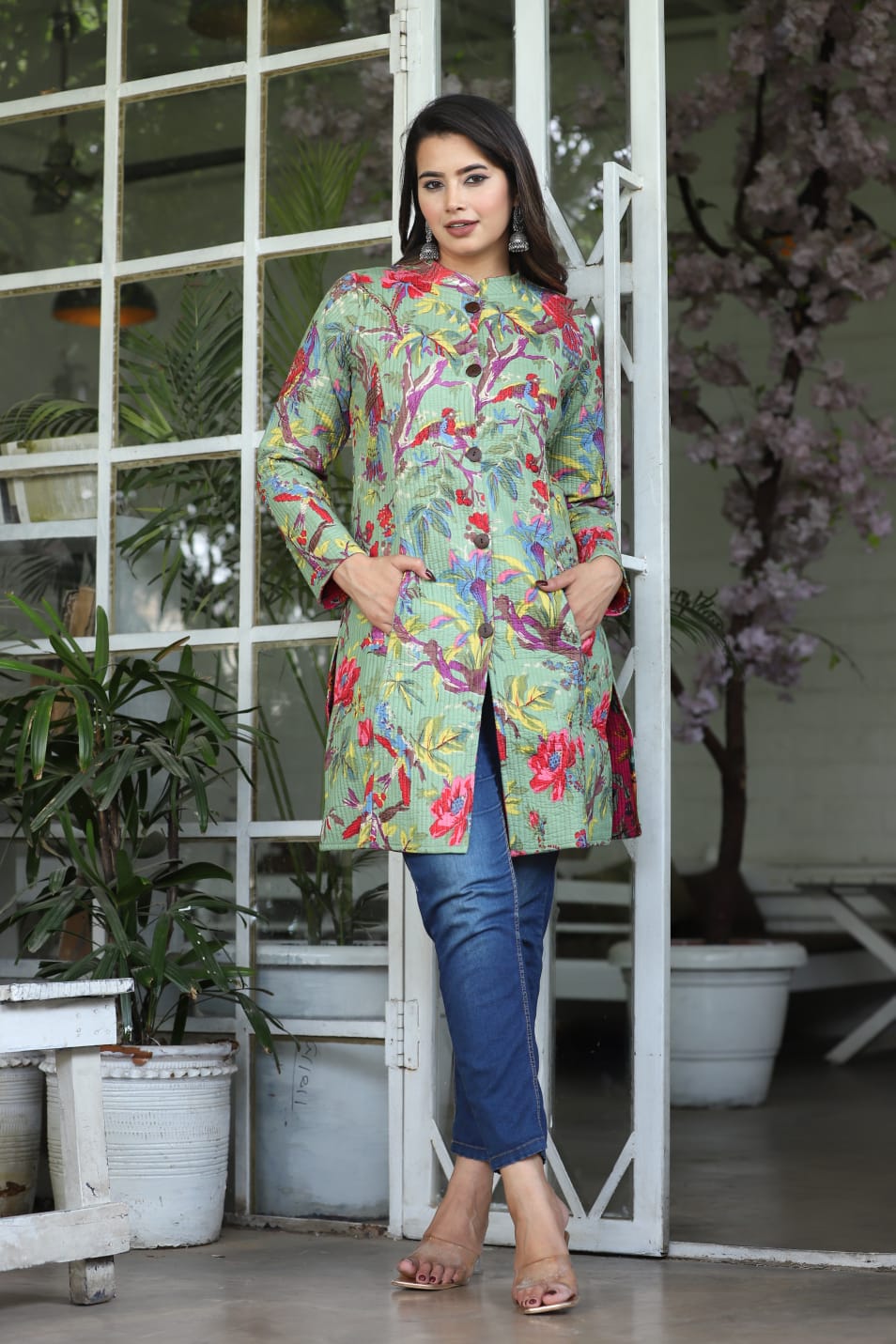 Hand block printed Long reverseble jecket