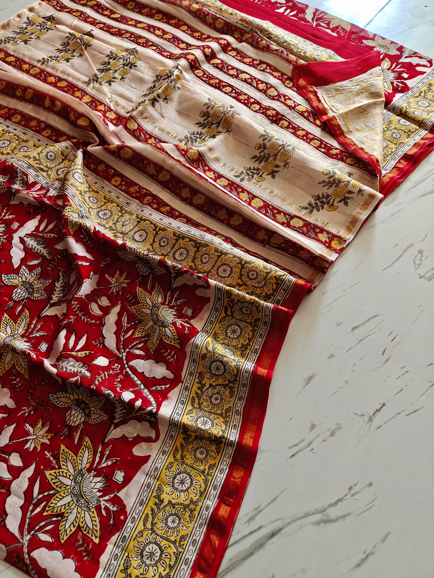 Bagru print Chanderi silk saree