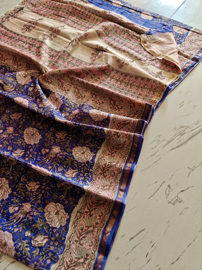 Bagru print Chanderi silk saree