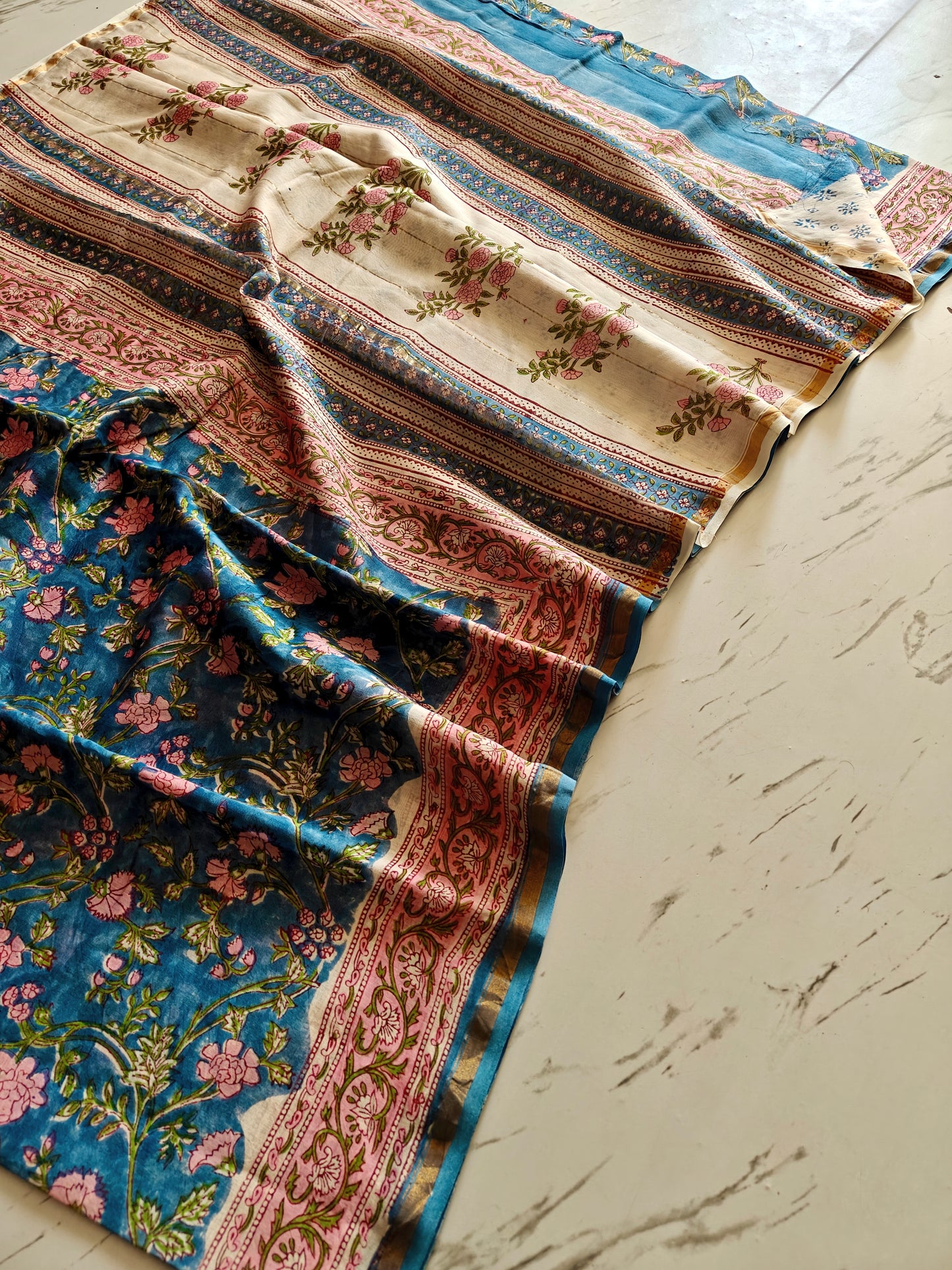 Bagru print Chanderi silk saree