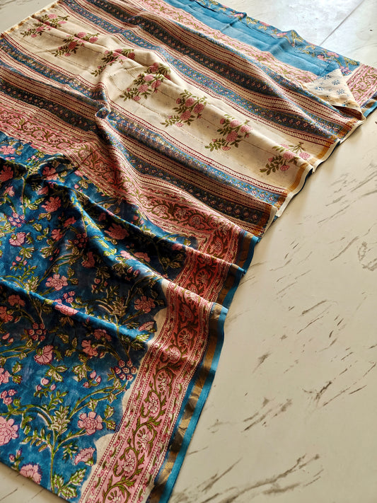 Bagru print Chanderi silk saree
