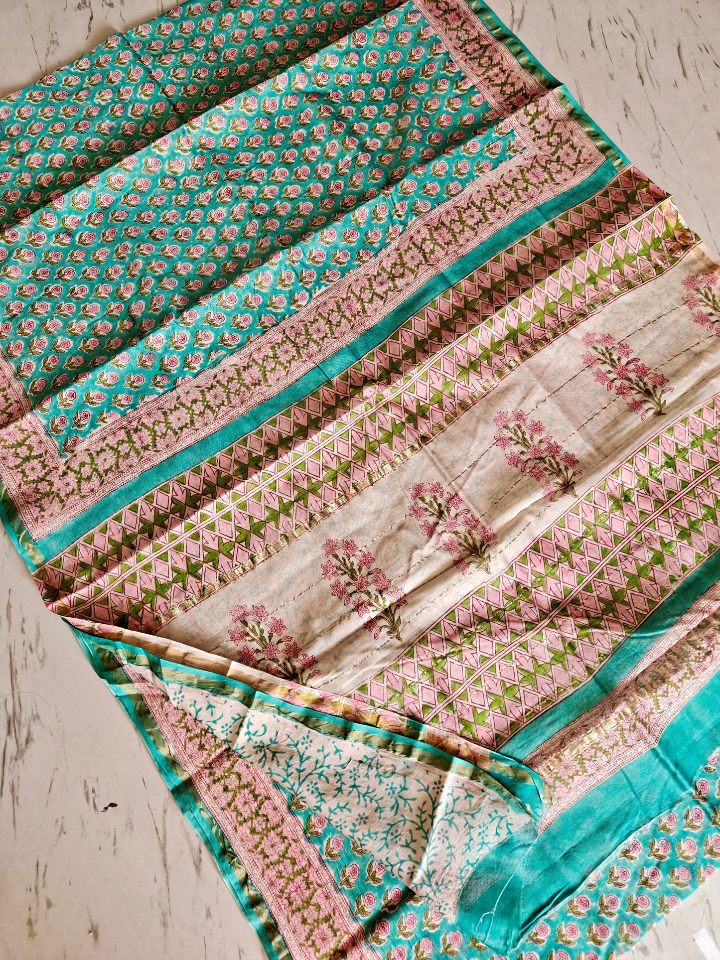 Bagru print Chanderi silk saree