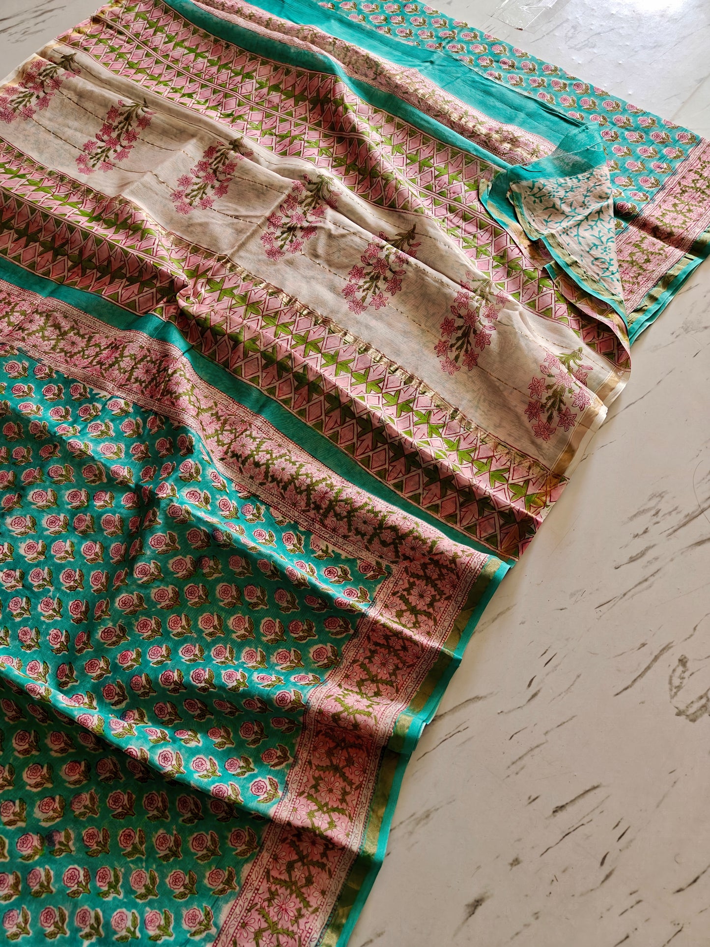 Bagru print Chanderi silk saree