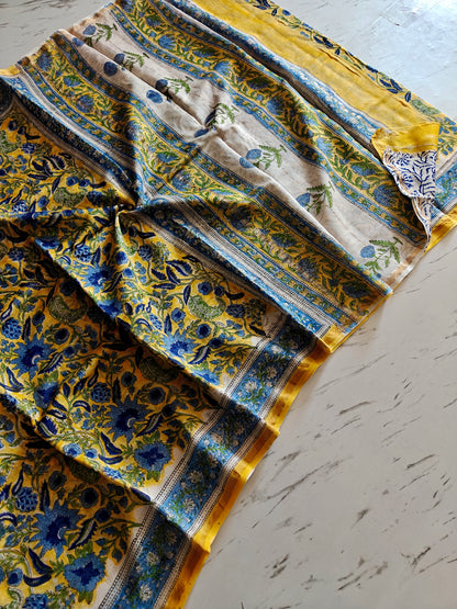 Bagru print Chanderi silk saree