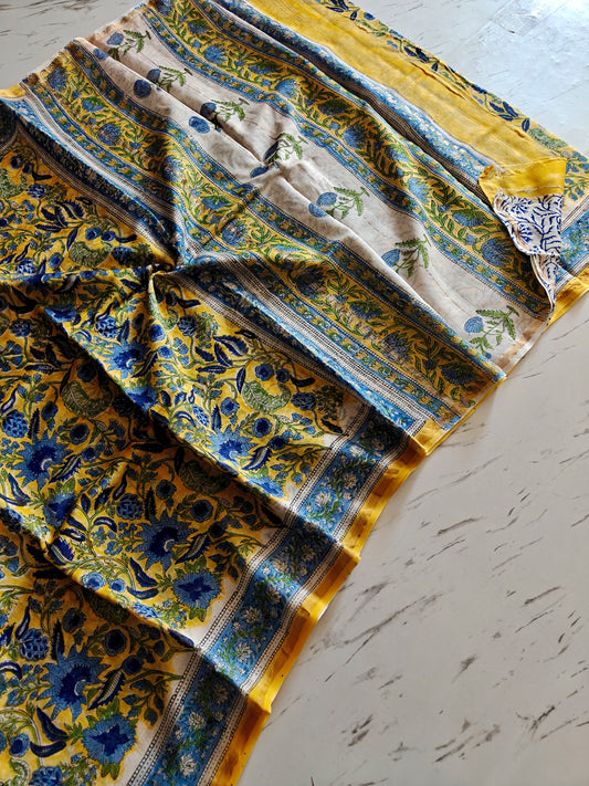 Bagru print Chanderi silk saree