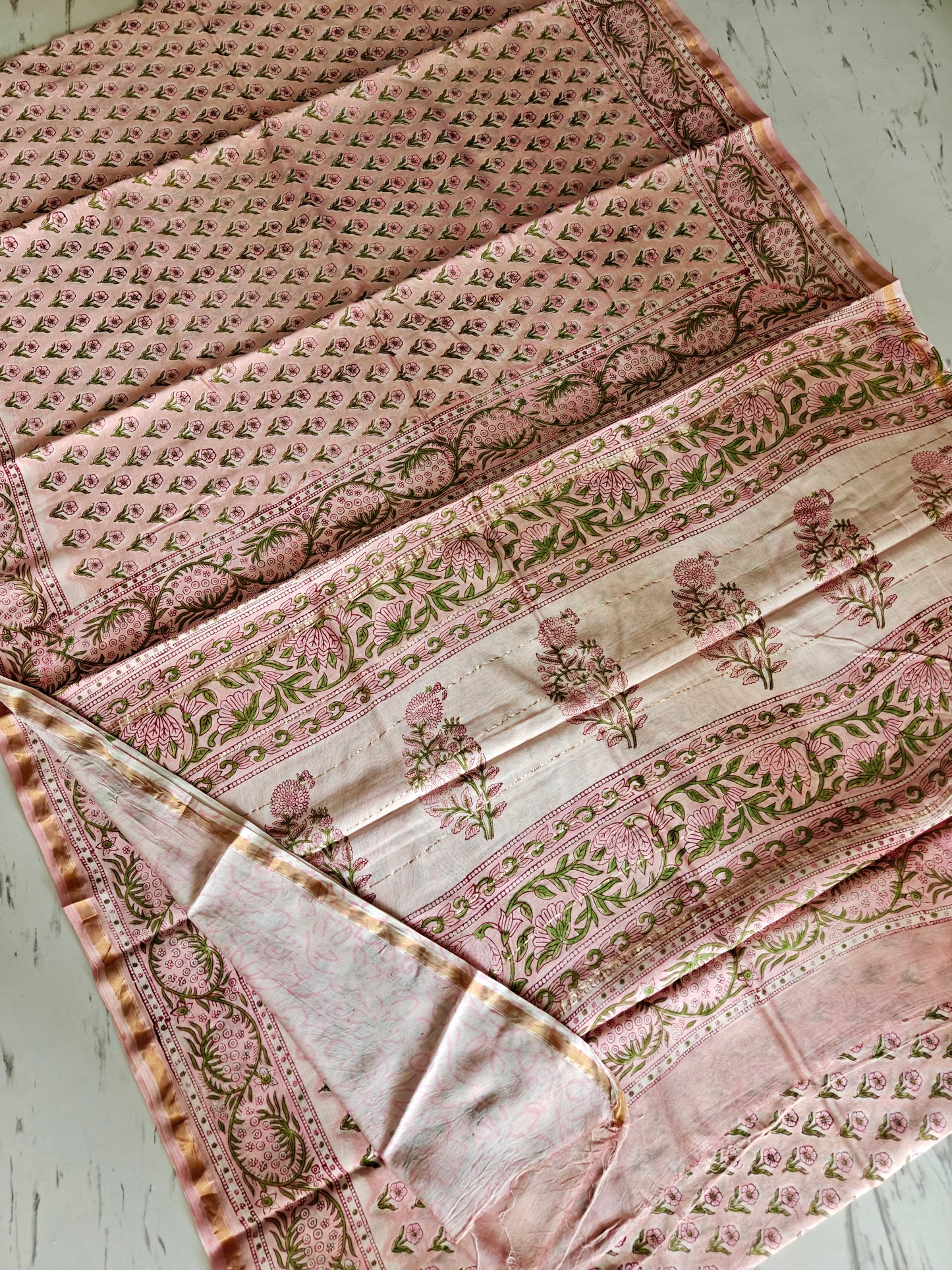 Bagru print Chanderi silk saree