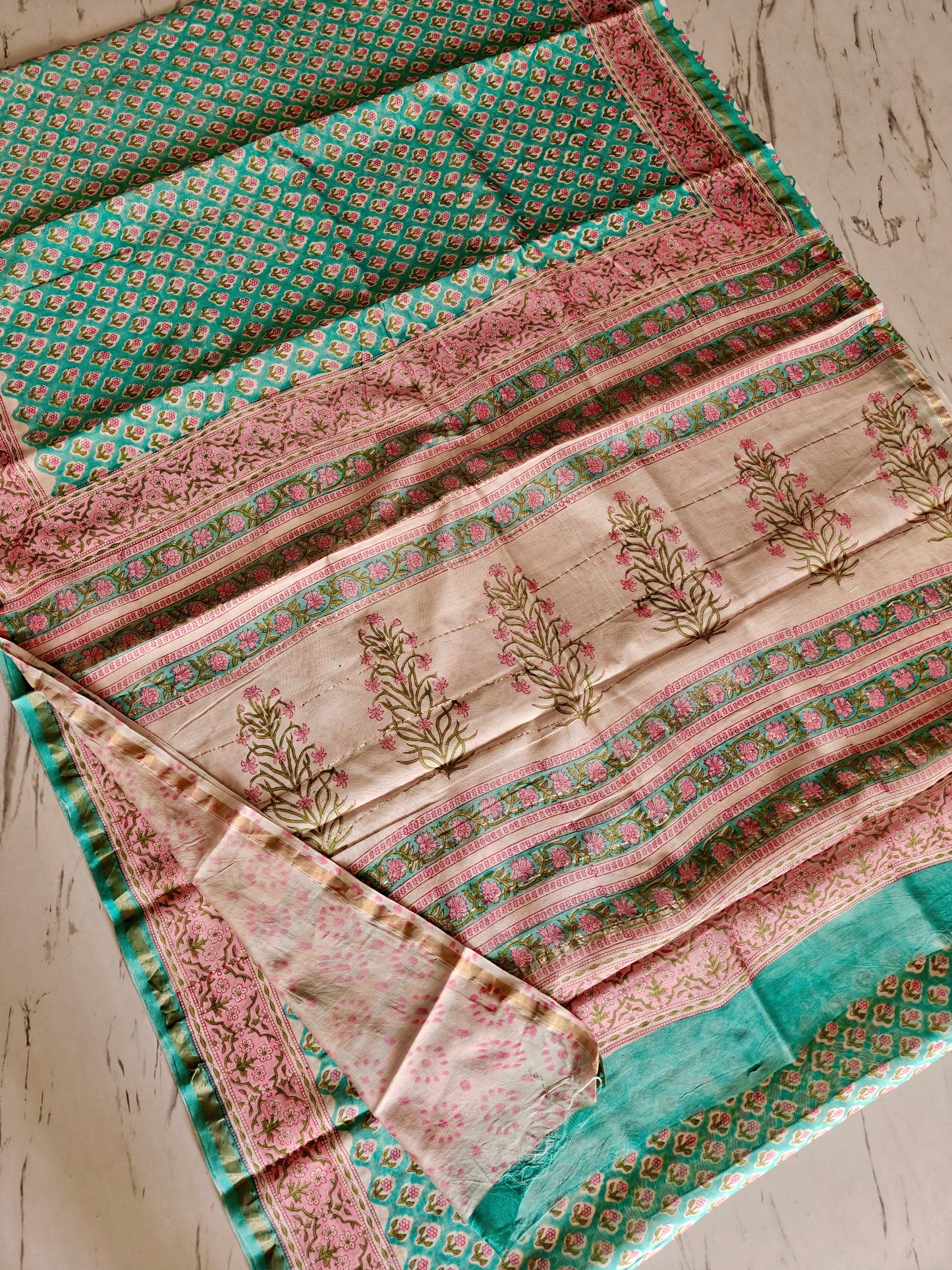 Bagru print Chanderi silk saree