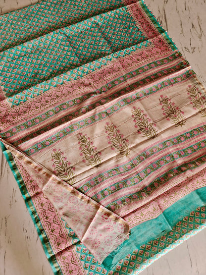 Bagru print Chanderi silk saree